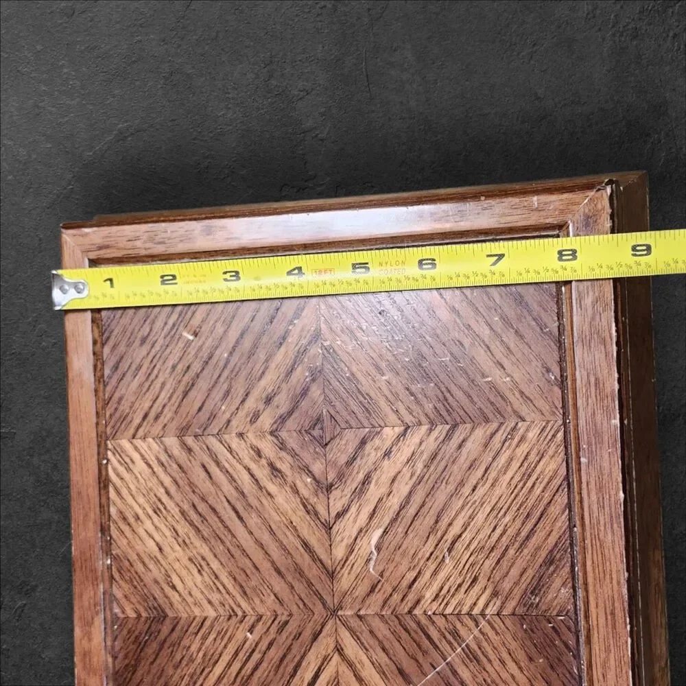 Vintage 1970s Wood Jewelry Box Orange Velvet Parquet Lid Jay Import Co 13